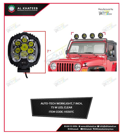 AutoTech Unversal 7Inch LED Light 75W Side Shooter Flood Spot Off Road Driving Light Clear White Spotlight Drl For Jeep Truck Atv Suv