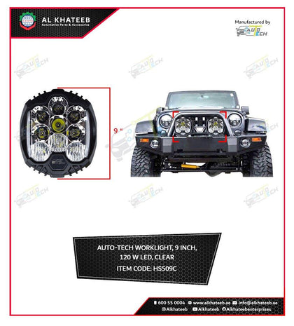 AutoTech Unversal 9Inch LED Light 120W Side Shooter Flood Spot Off Road Driving Light Clear White Spotlight Drl For Jeep Truck Atv Suv