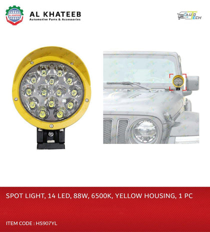 Al Khateeb Universal Vehicle Spot Light 14 LED 88W 6500K Fit To Truck Jeep And Off-Road, Yellow Plastic Housing 2Pcs