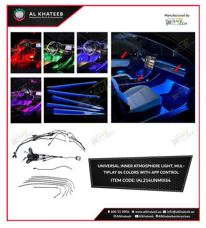 AutoTech Universal Car Light Interior Ambient Strip LED Light Atmosphere Lighting 64 Colors With App Control