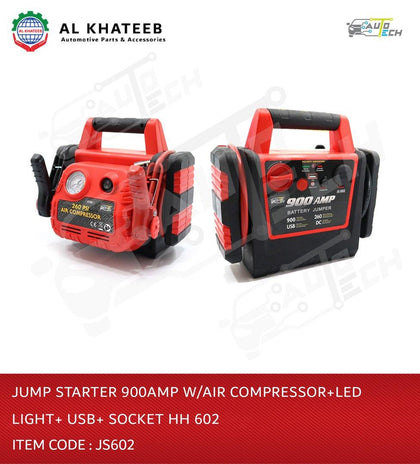 Jump Starter 900AMP with Air Compressor+LED Light +USB +Socker HH602