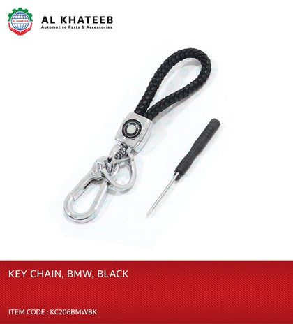 Al Khateeb Universal Bmw Car Braided Black Pu Leather Metal Keyring Keychain Car Keys