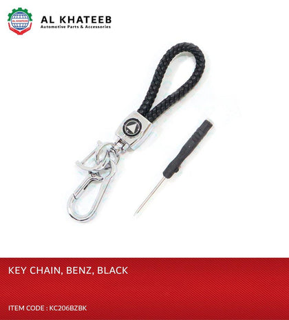 Al Khateeb Universal Mercedes-Benz Car Braided Black Pu Leather Metal Keyring Keychain Car Keys