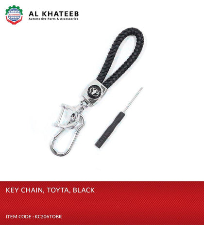 Al Khateeb Universal Toyota Car Braided Black Pu Leather Metal Keyring Keychain Car Keys