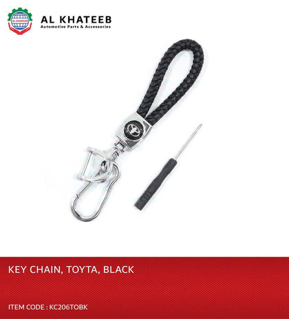 Al Khateeb Universal Toyo Car Braided Black Pu Leather Metal Keyring Keychain Car Keys