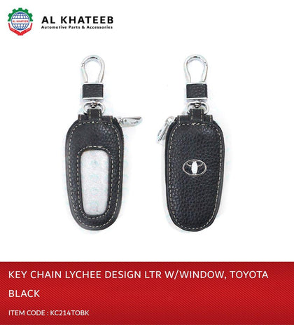 Al Khateeb Universal Car Black Leather Smart Key Case Holder Keychains Lychee Design With Window
