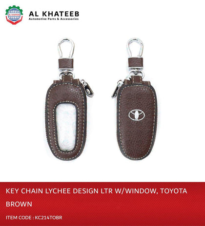 Al Khateeb Universal Car Brown Leather Smart Key Case Holder Keychains Lychee Design With Window