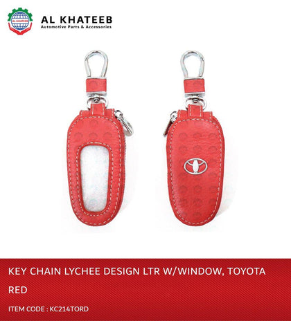 Al Khateeb Universal Car Red Leather Smart Key Case Holder Keychains Lychee Design With Window