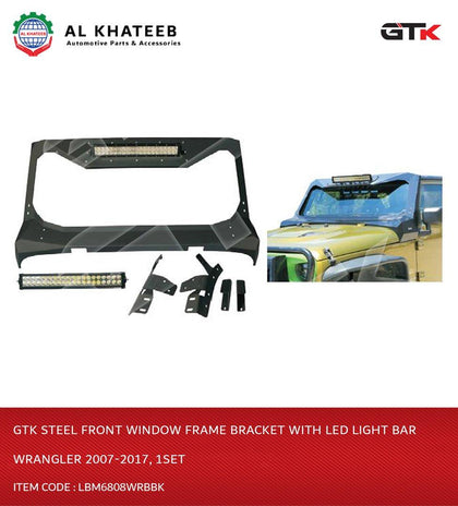 GTK Steel Front Window Frame Bracket With Led Light Bar Wrangler 2007-2017, 1Set