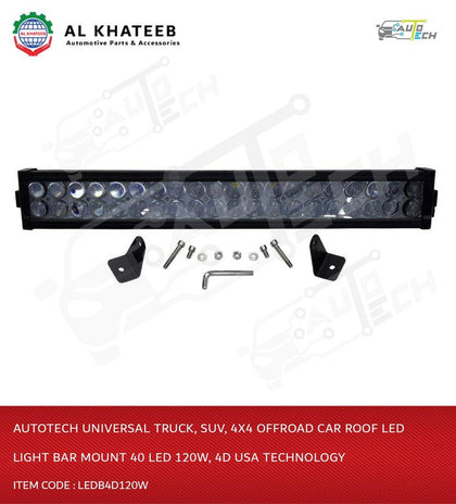 AutoTech Universal Truck, Suv, 4X4 Offroad Car Roof LED Light Bar Mount 40 LED 120W, 4D Usa Technology,