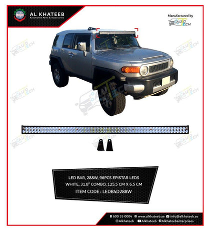 AutoTech Universal Truck, Jeep, Off-Road Car LED Light Roof Bar 288W, 96Pcs Epistar LEDs White, 31.8