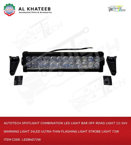 AutoTech Spotlight Combination LED Light Bar Off-Road Light 12-24V Warning Light 24LED Ultra-Thin Flashing Light Strobe Light 72W