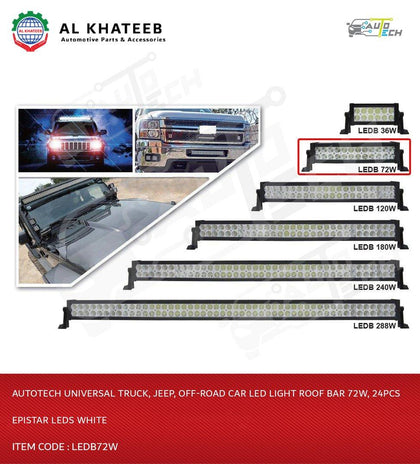 Universal Truck, Off-Road Car LED Light Roof Bar 72W, 24Pcs Epistar LEDs White