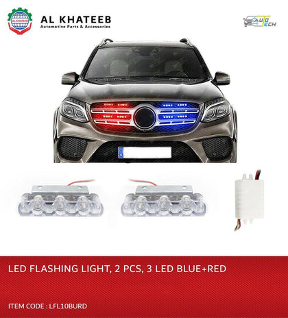 LED FLASHING LIGHT 2 PCS 3 LED BLUE+RED 10