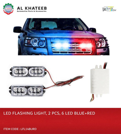 LED FLASHING LIGHT 2 PCS 6 LED BLUE+RED 14