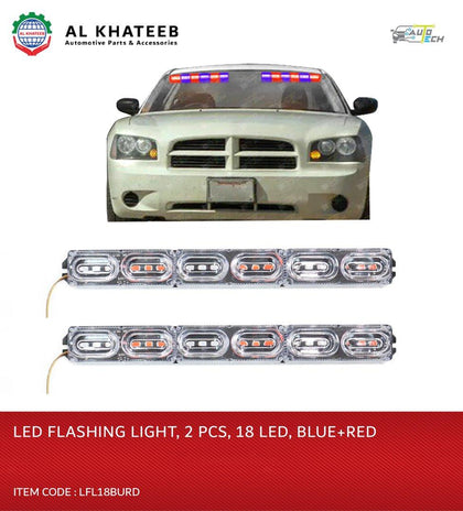 AutoTech Universal 2Pcs 18 Leds Car Led Lights Flasher Auto Strobe Warning Lamp Ambulance Lamp Flashing Light 12V, Blue+Red