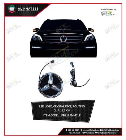 AutoTech Mercedes Benz Led Emblem Light Car Front Grille Illuminated Logo Star Badge, Crystal Face 18.5Cm