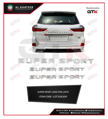 Al Khateeb LX570 Car Chromed 'Super Sport' Letter Logo Rear Boot Emblem Side Marks, Silver