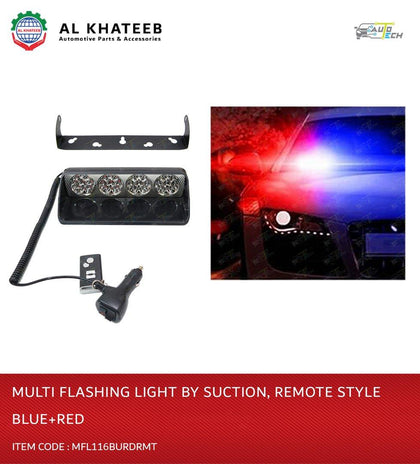 AutoTech Universal Car Multi-Function High Power LED Strobe Flashing Light By Sunction And Remote With Lighter Socket Style, Blue & Red