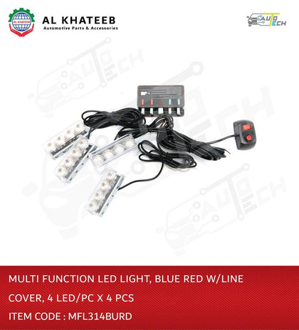 Multi Function LED Light Blue Red with Line Cover 4LED/PC X 4 PCS