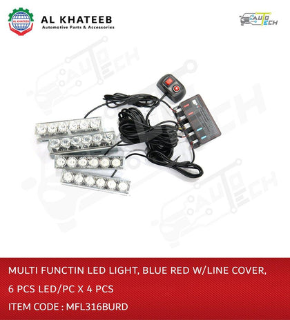 Multi Function LED Light Blue Red with Line Cover 6PCS LED/PC X 4PCS