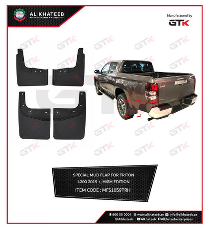GTK Car Front & Rear Mud Flaps Splash Guard Kit Triton L200 2019+, High Edition, 4Pcs/Set Black