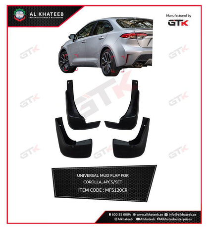GTK Car Front & Rear Mud Flaps Splash Guard Kit Corolla, 4Pcs/Set Black