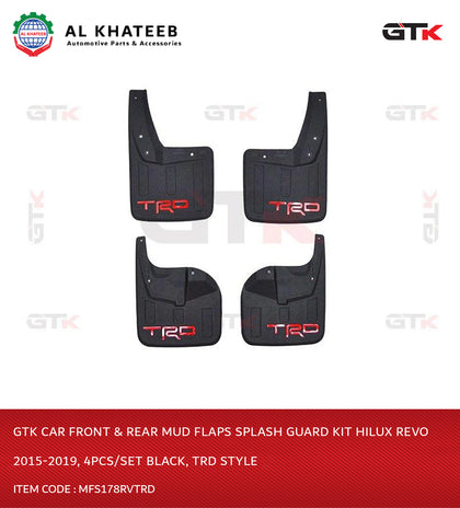 GTK Car Front & Rear Mud Flaps Splash Guard Kit Hilux Revo 2015-2019, 4Pcs/Set Black, Trd Style