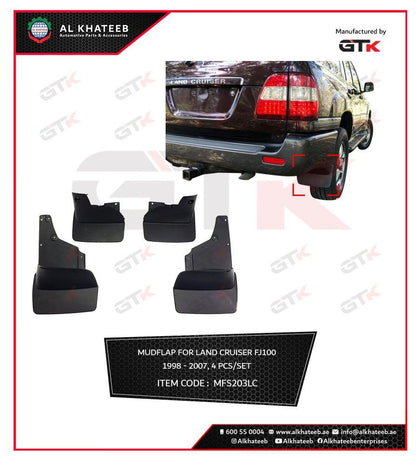 GTK Car Front & Rear Mud Flaps Splash Guard Kit Land Cruiser FJ100 1998-2007, 4Pcs/Set Black