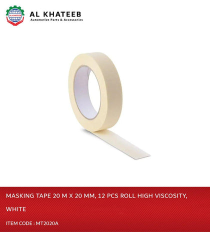 MASKING TAPE 20 M x 20 MM, 12 PCS ROLL HIGH VISCOSITY, WHITE