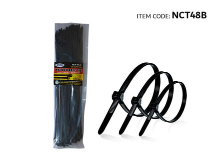 Al Khateeb Sports Design Car Zip Ties, 100 Pcs 4.8X370Mm Cable Tie, Adjustable Durable Self Locking Nylon Zip Cable Ties, Black