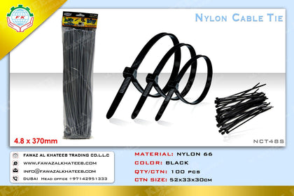 Al Khateeb Sports Design Car Zip Ties, 100 Pcs 4.8X370Mm Cable Tie, Adjustable Durable Self Locking Nylon Zip Cable Ties, Silver