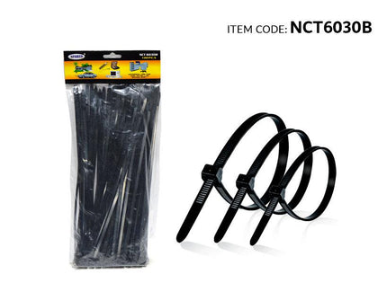 Al Khateeb Sports Design Car Zip Ties, 100 Pcs 6X300Mm Cable Tie, Adjustable Durable Self Locking Nylon Zip Cable Ties, Black