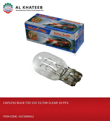 CAPLESS BULB T20 12V 21/5W CLEAR 10 PCS