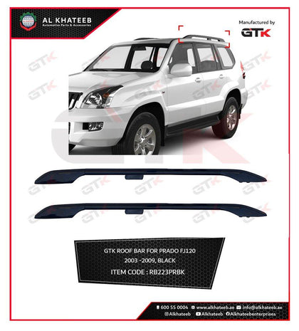 GTK Car Rails Bar Luggage Carrier Bars Top Cross Bar Rack Rail Prado FJ120 2003-2009, Black