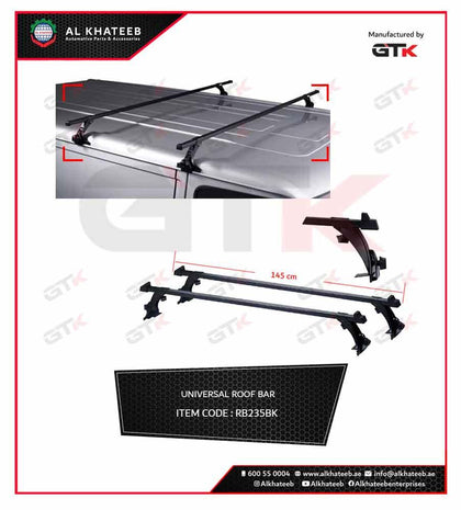 Al Khateeb Universal Car Roof Rack Cross Bar With Bracket Clip, Black 145Cm