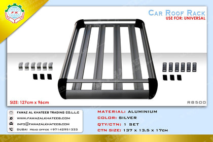 Al Khateeb Universal Suv Aluminium Roof Basket Rooftop Cargo Basket Car Top Luggage Holder 50Cm*38Cm Silver