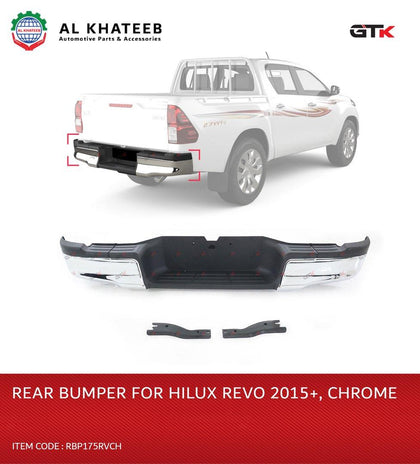 GTK Car Rear Bumper Guard With Light And Bracket Hilux Revo 2015-2021, Metal, Chrome - Made In Thailand
