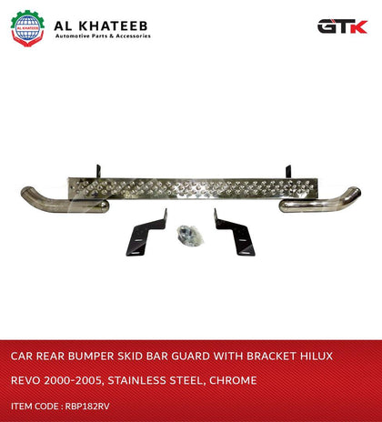 GTK Car Rear Bumper Skid Bar Guard With Bracket Hilux Revo 2000-2005, Stainless Steel, Chrome