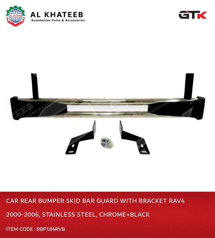 GTK Car Rear Bumper Skid Bar Guard With Bracket Rav4 2000-2006, Stainless Steel, Chrome+Black