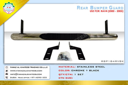 GTK Car Rear Bumper Skid Bar Guard With Bracket Rav4 2000-2006, Stainless Steel, Chrome+Black