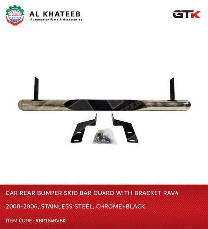 GTK Car Rear Bumper Skid Bar Guard With Bracket Rav4 2000-2006, Stainless Steel, Chrome+Black