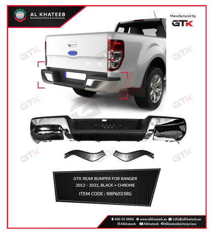 GTK Car Rear Bumper Step Bar Ranger 2012-2017, Chrome +Black