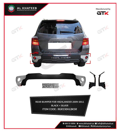 GTK Car Rear Bumper Guard With Letter Logo And Brackets Highlander 2009-2011, Black+Silver