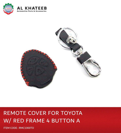 Al Khateeb Toyota Universal 4 Buttons Leather Remote Smart Key Fob Case With Red Frame, Design A
