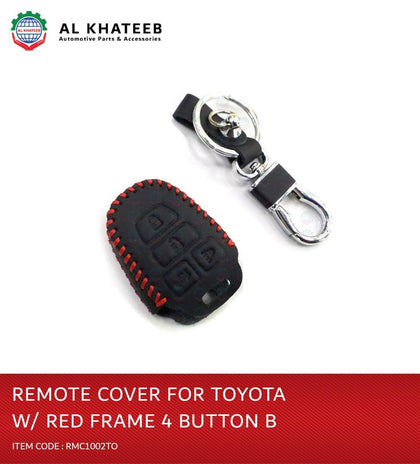Al Khateeb Toyota Universal 4 Buttons Leather Remote Smart Key Fob Case With Red Frame, Design B