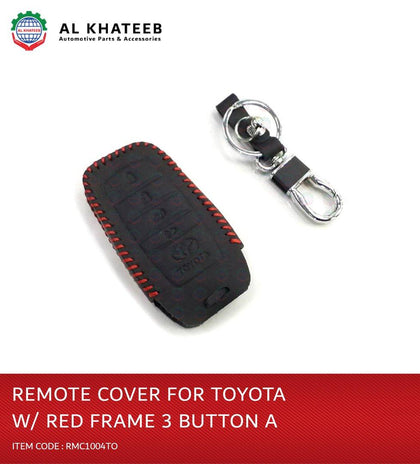 Al Khateeb Toyota Universal 3 Buttons Leather Remote Smart Key Fob Case With Red Frame, Design A