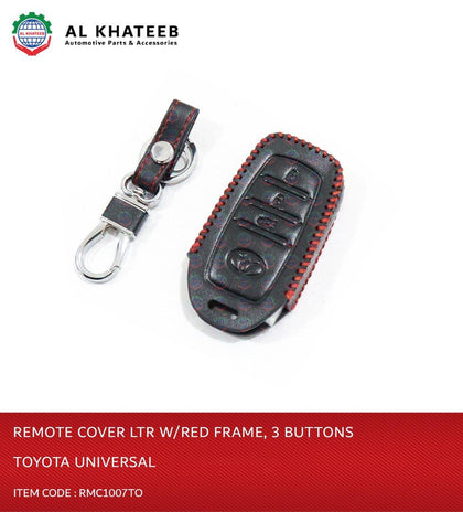 Al Khateeb Toyota Universal 3 Buttons Leather Remote Smart Key Fob Case With Red Frame
