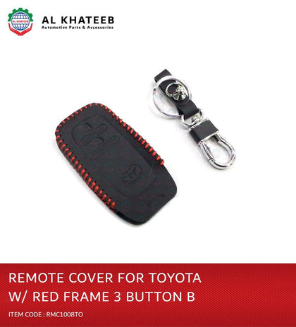 Al Khateeb Toyota Universal 3 Buttons Leather Remote Smart Key Fob Case With Red Frame, Design B