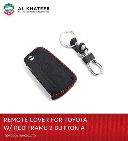 Al Khateeb Toyota Universal 2 Buttons Leather Remote Smart Key Fob Case With Red Frame, Design A